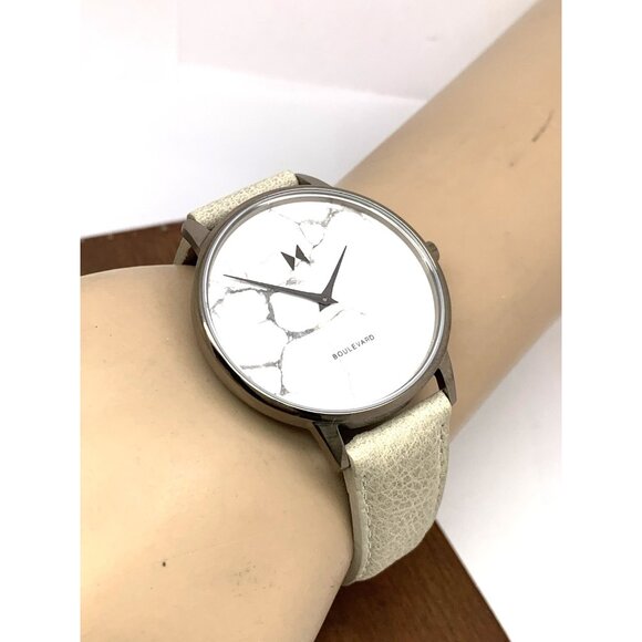 MVMT Women's Watch QMB01-Tima Quartz White Gray Marble Dial Leather Band 38mm - Picture 6 of 14